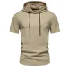 Men's T Shirts Summer Plaid Jacquard Short Sleeve Shirt Fashion Solid Tied Hooded T-Shirts