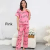 Dames Sleep Lounge Women Pyjamas Love Print Sleepwear nachtkleding Cathykezian Pink S M L korte mouwen broek Hartbrief afdrukken Fashion Soft D240419