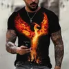 Herren T-Shirts Sommer Herren T-Shirts 3D Phoenix Print Grafik Kurzer Slve Tops Mode Hip Hop Ts Männer übergroße T-Shirt Vintage Men Clothing T240419