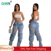 Jeans femminile 5 pezzi di buca all'ingrosso all'ingrosso Donne sexy antiscivolo pantaloni da carico casual strade in alto dritta pantaloni di denim lavati 10387