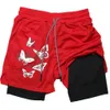 Hommes Running Shorts 2 en 1 Double-Deck Y2K Butterfly Sport Shorts Sportswear Gym Fitness Pantalon Short Training Jogging Bottom 240416