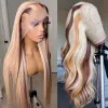 Pruiken 180 Dichtheid Braziliaans Hoogtepunt Blond gekleurde simulatie Haarhaarpruik Body Wave Ombre HD Transparante rechte kant Voorpruiken F