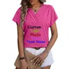 Women's T Shirts Europe The United States 2024 Summer V-Neck Chain Jacquard Tops Short Sleeve T-Shirt Custom LOGO