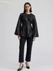 Kvinnors blusar Claacive bodycon svart pu lädertröjor 2024 mode o-hals långärmad skjorta elegant klassisk solid topp kvinnlig kläder