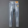 Men's Jeans Designer Light blue embroidered jeans men's fashion slim legged summer Capris KK8726G