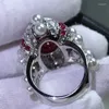 Cluster Rings Vintage Ruby Peral Diamond Ring Real 925 Sterling Silver Party Wedding Band for Women Bridal Engagement Smycken
