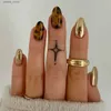 False Nails 24sts mandel falska naglar med glitterdesigner avtagbara stilettfalskt nagel bärbar blå fransk full täckning på nagelips y240419