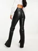 Pantalon féminin Femmes Faux Latex Stretchy High Taies Matte Hémeure côté Coupteur Split Cuir Vintage Pu Slim Crayon Élastique Élastique