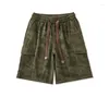 Herr shorts arbetskläder casual brev broderade elastiska fickor hög midja kamouflage geometriska lösa byxor sommar vintage