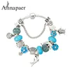Bracelets de charme Annapaer 2024 Bracelet des dauphins de style océan pour les femmes Blue Glass Brangles Bijoux Diy B17063