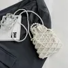 Drawstring Women Pearl Bag Small Mini Tote Bucket Woven Crossbody Handväskor för myntväskan Plånbok Handväska Damer axel