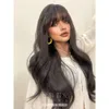 Human Wigs Wigs Wig Womens Black Marrom Cabelo Longo Curly com Franja Reta Diária JK Scalp Synthetic Fiber Set Full Set