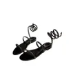 Tofflor Xia Sen kvinnors ormar lindade sandaler med tjock häl, en linje spänne, öppen tå romerska sandaler, sagastil