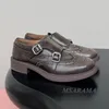 Casual Shoes British Style Light Brown Leather Brock Carved Four Seasons Women's Flat Retro Belt Buckle Oxford