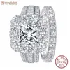 Солитарное кольцо Newshe Solid 925 Silver Halo Princess Cut 5a кубический циркон Винтажные обручальные кольца, установленные для женского свадебного обручального кольца D240419