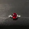 Cluster Rings S925 Silver Simulated Pigeon Blood Red 6 8mm Elliptical Corundum Fashion Simple Ring