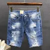 Men's Shorts Skinny Graphic Ripped Male Denim Shorts Multi Color Slim Mens Short Jeans Pants Luxury Designer Trend 2024 Y2k Strtwear Retro T240419