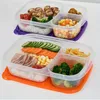 Servis måltidsförberedare med lock 4 Pack 3-fack Återanvändbara förvaringsbehållare Plast Bento Box To-Go lådor (28oz)