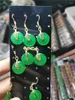 أقراط Dangle Koraba S925 Silver Leaf Leaf Round Green Jadeite Jade Stone Stud for Women Luxury Classic