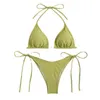 Sexy vrouwen string solide color bikini set zijkant halter tie zwempak dames split riem verstelbare Braziliaanse badmode strandkleding 240410