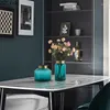 Vasos alívio moderno alívio transparente vaso de vidro ornamentos de sala de estar arranjo de flores planta hidropônica azul decoração caseira