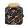 Orologio meccanico automatico maschile in edizione limitata - Bell Aviation Sport Dive orologio con custodia nera e cinturino in gomma nera (BR01-92)