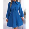 Robes décontractées 2024 Vestidos élégants pour femmes mode sexy à la dentelle à manches longues robe couleur unie femme belle vacances