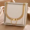Necklace Earrings Set 304 Stainless Steel M Letter Compilation Process Short Bracelet Girls Golden Cool Jewelry