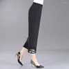 Pantalon féminin d'été femmes minces couchés élastiques hauts style chinois hétéro brodé femelle d'âge moyen décontracté