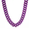 723A Łańcuch 12 mm Rhombus Prong Cuban Link Chain 2Row Purple Icestones Out Rhinestones Raper Naszyjka Bransoletka dla mężczyzn Kobiety Choker Jewelry D240419