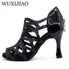 Sapatos de dança Wuxijiao Latin Women Waltz Salsa Ballroom Zapatos de Baile Latino Mujer Black Red para