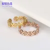 New Trendy Hollow Copper Coin Stainless Steel Ring Fashionable and Versatile Popular on the Internet Same Style Jewelry Live Streaming Good Goods