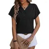 T-shirts pour femmes Europe Les États-Unis 2024 Summer V-Neck Chain Jacquard Tops T-shirt à manches courtes Logo personnalisé