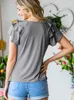 Damen T-Shirts Fashion Black Layered Frill Kurzarm T-Shirt für Frauen 2024 Sommer Schlanker Fit Dreiviertel dünner Pullover-Oberteil