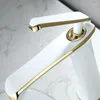 Bathroom Sink Faucets High-end Gorgeous Modern Brass White And Gold Basin Faucet Mixer Deck Mount Lavatory Cold Water Tap W3053