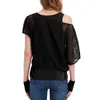 Women voor blouses 80s mesh shirt vest set vrouwen top felle kleur o-neck korte mouw bijgesneden tops racerback pullover