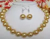 10mm Natural Yellow Round South Sea Shell Pearl Necklace 18039039 Earrings Set8278873