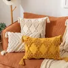 Pillow Tufted Diamond Pattern Cover 30X50/45X45cm Nordic Style Beige Yellow Simple Tassel Throw Pillowcase For Home Decoration