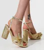 Chaussures habillées plissées d'été femmes sandales féminins en mailles de maille bloc hauts dames élégant nœud papillon couture rétro sandaldress3461687