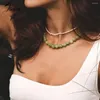 Chaines Joolim Bijoux en gros designer polyvalent Place Summer Fashion Green Stone Natural Stone In colorée Collier pour femmes