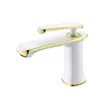Bathroom Sink Faucets High-end Gorgeous Modern Brass White And Gold Basin Faucet Mixer Deck Mount Lavatory Cold Water Tap W3053