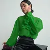 Camicette femminili canali di moda camicie verdi Top 2024 Autunno Office-Lady Long Wlege Chiffon Bloge Women Women Elegant Aushe Blusas 28669
