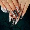 False Nails Halloween Unhas Falsas Cor Red Scary Ghost Skull Spider Spider Impresso Acrílico artificial pregos Europeias Estilo de ponta há muito as unhas falsas y240419