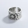 Cluster anneaux grands tournesols vintage pour femmes hommes thaïlandais fleur argenté rétro punk hiphop ouverture ring