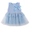 Abiti da ragazza Abito da bambina abiti da principessa abito in pizzo senza maniche Bambini all'uncinetto con abiti da regalo per feste a cintura prua d240419