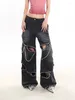 Damesbroeken Chicever Patchwork Chain Jeans for Women High Taille Splited Pockets Hollow Out Hit Color Spring Streetwear Vrouw 2024