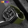 Armbanduhren SKMEI Herren Elektrische Subwatch Vielseitige Klassiker Dual Time Week LED Luminous 24-Stunden-Display weiße Oberfläche Militär grün 2208