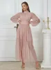 Robes décontractées Fashion Femmes Long Puff Sleeve Pink Elegant Maxi Sexy Sparkly Lace Up Birthday RICHY ROBIE CLUB CLUB ROBLE