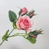 Fleurs décoratives simulées rose beaux bourgeons pour les roses de mariage à la maison décoration jaune faux bouquet de fleur