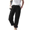 New Women's 2024 Cotton And Hemp Solid Color Casual Elastic High Waist Straight Leg Pants For Women